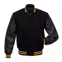 Veste universitaire en laine noire pour homme, best-seller, avec manches en cuir et bordure rouge, vêtement décontracté pour l'automne