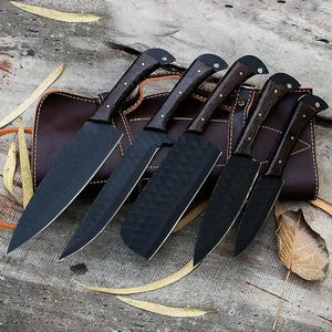 Juego de Cuchillos de Chef Profesionales Burraq de 5 Piezas, Acero al Carbono, Mango de Madera Hecho a Mano, Ecológico, Apto para Lavavajillas, Ambidiestro, para Chefs - Product Image 3