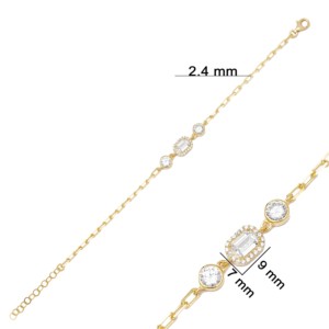 <b>Charm</b> Bracelet Square Geometric Design Zircon Baguette Stone Turkish Handmade Wholesale 925 Sterling Silver Jewelry - Product Image 3