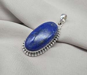 Pendentif Lapis Lazuli en Argent Sterling 925, Pierre de Naissance de Septembre, Bijou Vintage Fait Main, Cadeau pour Femmes et Enfants - Product Image 4