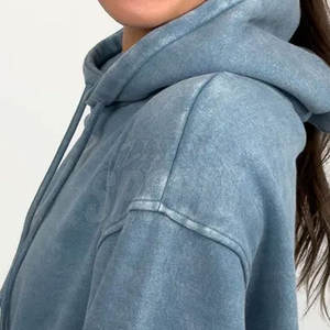 Sudaderas con capucha de mujer con lavado ácido sólido con logotipo personalizado 2025 Venta directa de fábrica Sudaderas con capucha lavado ácido en existencias - Product Image 5