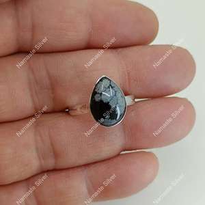 Anillo de Obsidiana Copo de Nieve en Plata de Ley 925, Joyería Boho Hecha a Mano, Gema Negra Natural, Anillo de Promesa Perfecto para Ella, Regalo de Cumpleaños - Product Image 3