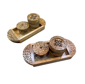 Ensemble de Bakhoor en bois poli fait main |   Boîte à encens parfumée pour la maison, design arabe, décoration du Ramadan, ovale réglable - Product Image 1