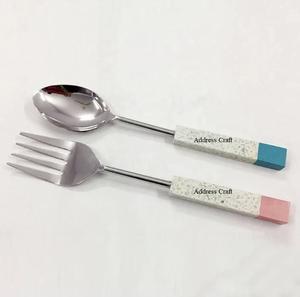 Outil de service en acier inoxydable de haute qualité avec poignée en résine de bois ensemble de serveur de salade noël saint valentin événements vaisselle couverts - Product Image 2
