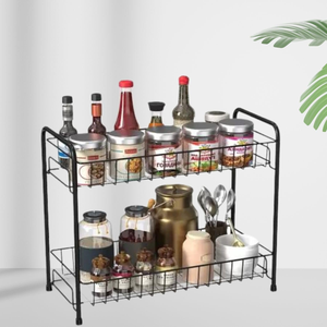 Porte-épices moderne en verre pliable et durable à double étage en acier inoxydable noir Rangement de cuisine - Product Image 5