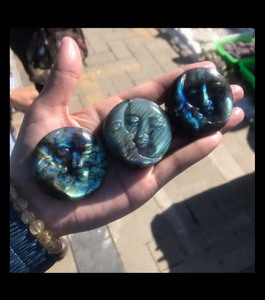 Haute qualité 15mm Double lune visage Cabochon naturel bleu Labradorite IGI certifié bijoux de mode faisant la pierre pour la Saint-Valentin - Product Image 1