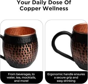 Tasse en cuivre ayurvédique de qualité supérieure avec poignée 16oz Pack de 1 tasses de mule de Moscou martelées noires pour boire des boissons de fête - Product Image 5