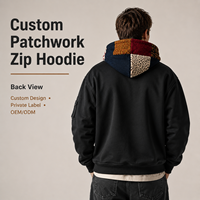 IKDEER Sweat à capuche zippé patchwork, design personnalisé, marque privée, tricot crocheté, contraste, coupe oversize, style streetwear pour acheteurs internationaux