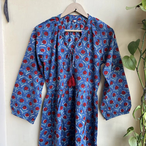 Robe imprimée bloc main Robe à manches longues Tuniques indiennes Robe longue en coton indien - Product Image 1