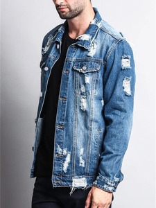 Chaquetas vaqueras lavadas de alta calidad para hombre, Chaquetas vaqueras desgastadas transpirables personalizadas para hombre, chaqueta elegante de algodón 100% para hombre - Product Image 2