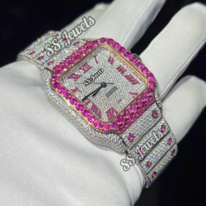 Reloj Unisex de Lujo de Acero Inoxidable con Diamantes Moissanite VVS, Manecillas con Piedras Preciosas de Rubí, Esfera de Cristal Analógica, Movimiento Mecánico - Product Image 2