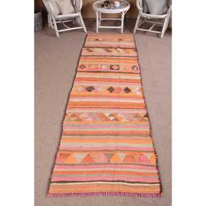 Turkish 3x10.8 ft <b>Rug</b>, <b>Runner</b> Vintage <b>Rug</b>, Orange Pink Moroccan <b>Rug</b> - Product Image 1