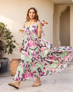 Robe longue indienne en coton faite à la main robe de cadeau de mariage personnalisée mariée robe ikat impression fille tenue décontractée cadeau pour elle en vente - Product Image 2