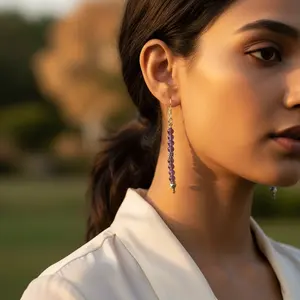 Boucles d'oreilles pendantes en argent 925 avec perles d'améthyste pour femmes - Product Image 1