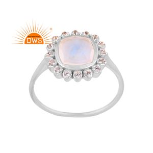 Latest Trending Sterling Silver Natural Cz & Rainbow <b>Moon</b> Stone Gemstone Stackable <b>Ring</b> Custom Jewelry Manufacturer - Product Image 1