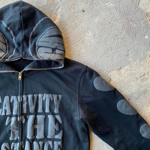 Logo Thermique Personnalisé Strass Intégral Zip Up Hoodies Squelette Français Premium Broderie Sweat À Capuche Surdimensionné Avec Visage Masqué - Product Image 3