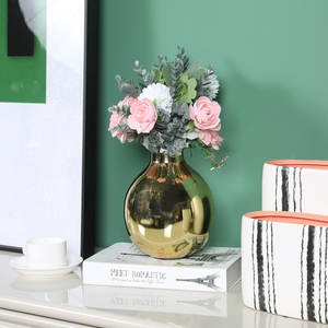 Glossy Gold Metallic <b>Vase</b> Round Decorative Flower <b>Vase</b> <b>for</b> Home Hotel Restaurant Table Centerpiece Wholesale - Product Image 4