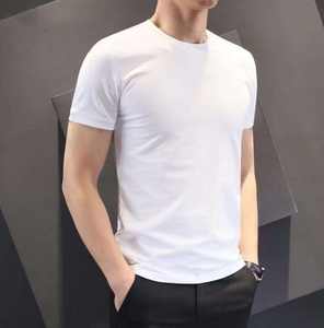 Camiseta de manga corta en blanco para hombre, ajustada de verano, camisa fina de poliéster de 140g Con parte inferior de color sólido para hombre - Product Image 6