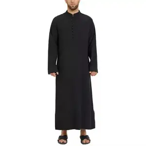 Groothandelsprijs Mannen Jubba Islamitische Kleding Effen Lange Mouw Saudi Arabische Ontwerpen Moslim Gewaad Thobe Voor Mannen Jubbah