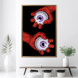 Modern Printed Horror Eyes Canvas Artwork - Black & Red Wall Decor,Gold <b>Framed</b> - Product Image 1