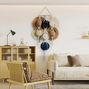 Porte-chapeau en macramé fait à la main Boho coton tissé support mural pour la maison entrée chambre salon décor - Product Image 1