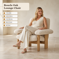 Fauteuil en bouclette crème personnalisé en chêne, fauteuil moderne pour salon, hôtel, villa, appartement