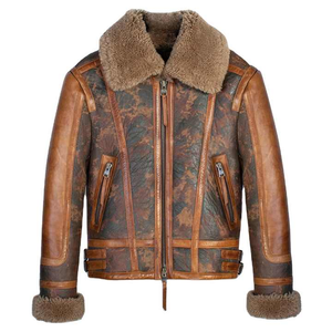 Chaqueta de Cuero para Hombre con Diseño Increíble, Estilo Vintage, Forro de Borrego Sintético, Cuello Alto, Ajustada, para Invierno - Product Image 4