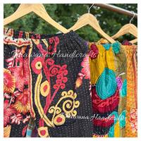 Pantalon palazzo kantha en coton, pantalon fait main avec deux poches latérales, pantalon boho coloré unisexe