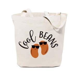 Cool Beans Eco-Friendly Cotton Canvas Tote Bag Medium Size Long Heat Transfer Cartoon Letter Screen for Daily Use Advertising PP - Product Image 1