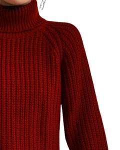 Manufacturer Customized Women <b>Red</b> Turtleneck Knitted Sweater Winter Warm Ribbed Long Sleeve Casual Loose Fit Pullover Fashion - Product Image 2