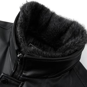Veste de moto en cuir pour hommes Style britannique High Street 2024 hiver décontracté Super doux toile doublure en peluche imperméable chaud - Product Image 5