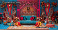 Escenario de Lujo con Temática Árabe para Sangeet, Decoración de Boda Tradicional Haldi de Madera, Noche de DJ Punjabi, Gran Decoración Interior/Exterior, Nueva Llegada