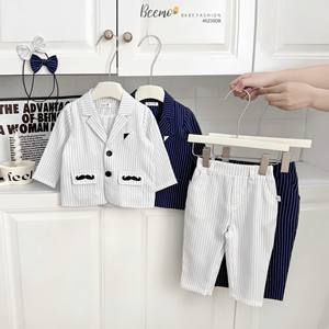 Traje a rayas de algodón de 2 piezas de alta calidad, sombrero bordado, nueva llegada, colección de verano para bebés de 1 a 7 años para fiestas - Product Image 2