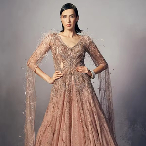 Sin mangas A-Line Modest Cut-Out Hasta el suelo Prom Vestido de noche Tallas grandes Cóctel Fiesta Organza Patrón de tela Antiestático - Product Image 1