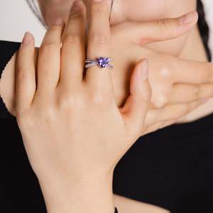 Jeulia <b>Cross</b> Your Heart Rhodium Plated Sterling <b>Silver</b> Gemstone Engagement <b>Ring</b> - Product Image 4