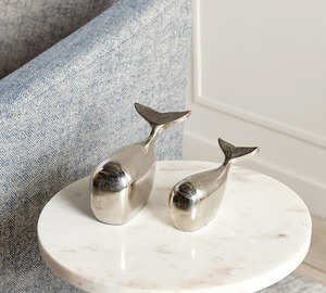 Ensemble de 2 objets de table en forme de baleine, en fonte d'aluminium, décoration de luxe pour la maison, achat en gros, fabriqué en Inde, couleur argent - Product Image 5