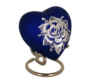 Classic Heart Shape Keepsake Urn <b>for</b> Human <b>Ashes</b> with Box and Stand Lovely Ink Blue Diamond Cut 7 Cms High - Product Image 4