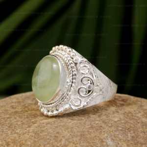 Anillo fino de Plata de Ley 925 de diseñador Impresionante Prehnita natural 10x14mm Forma ovalada Regalo de aniversario de boda bohemio para ella - Product Image 6