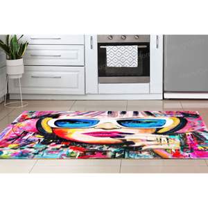 Tapis imprimé en 3D avec des graffitis vibrants - Accent décoratif moderne, tapis en velours de luxe - Product Image 3
