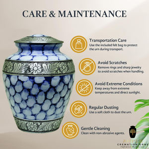 Urnas de Cremación Hechas a Mano de Estilo Europeo en Color Azul y Blanco para Adultos de 10 Pulgadas con Bolsa de Terciopelo Ecológica y Duradera - Product Image 6