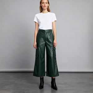 Pantalones Anchos de Mujer de Piel Sintética de Alta Gama Estilo Europeo Americano, Casuales, Elegantes, para Vacaciones, en Color Sólido, Material PU - Product Image 6