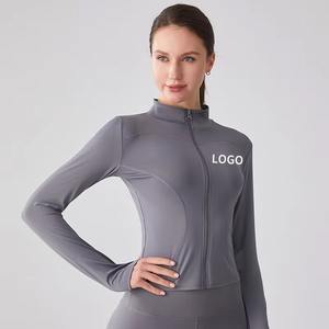 แจ็กเก็ตกีฬาผู้หญิงแบบซิปรูดและน้ำหนักเบาชุดออกกำลังกายแขนยาวเข้ารูปติดโลโก้ได้ตามต้องการ - Product Image 3