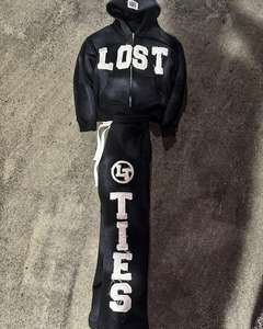 Sudadera con Capucha Extra Grande para Hombre, Lavada al Ácido, de Secado Rápido, con Parches Bordados Desgastados, Estilo Urbano, Chándal de Algodón para Otoño - Product Image 2