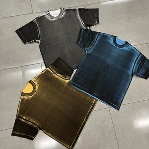 Nueva tendencia Boxy Drop Shoulder camiseta para hombres 100% algodón logotipo personalizado e impresión completa Tops cortos de gran tamaño Boxy Style - Product Image 1