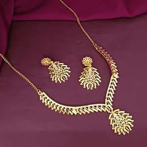 Bijoux ethniques de style indien de dubaï Collier ras du cou motif feuille plaqué or indien Boucles d'oreilles pendantes florales Bijoux de fête - Product Image 2