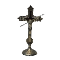 Croix Crucifix en Laiton Gravé et Sculpté de Haute Qualité, Plaqué Or, Support Écologique pour Vaisselle, Noël, Maison et Bureau – Vente en Gros