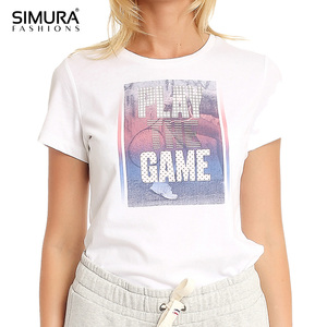 SIMURA FASHIONS Camiseta de Manga Corta con Cuello Redondo y Estampado Gráfico Personalizado para Mujer, Top Informal de Algodón - Product Image 5