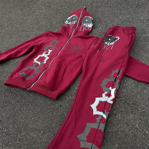 Ensemble sweat-shirt et pantalon en coton lourd surdimensionné pour homme, sweat-shirt ample à logo imprimé, pantalon évasé à coupe régulière - Product Image 6