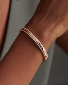 Inlaid Diamond Border Oval <b>Bangle</b> 0.90 Ct Natural Diamond G-H Color VS-SI Clarity 14K <b>Solid</b> <b>Gold</b> Everyday Statement Piece - Product Image 1