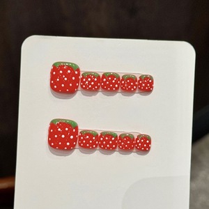 <span class=keywords><strong>Uñas</strong></span> Postizas de Gel Suave con Diseño de Fresa Roja y Detalles Blancos para los Pies, Venta al por Mayor - Product Image 2